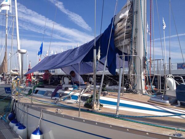No wind here at the euros, waiting in the heat under our £10 tarpaulin nice and cool!! @EDavisonSailing