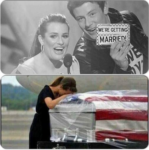UnJolieOctopus's tweet photo. Cory Monteith ♥ Léa Michele aurai dû enterrée sa vie de jeune fille pas son futur mari.. #ReposeInPeace #PrayForLéa http://t.co/xYgVtbMNfl