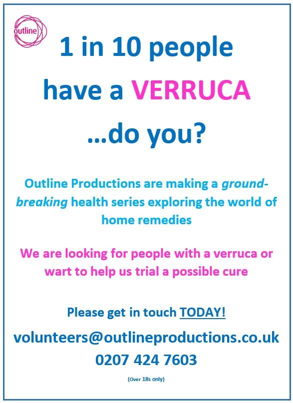 FINAL CALL: Have a WART/VERRUCA? We want to help! Filming TOMORROW with £35 payment. Call 0207 424 7603 now for info