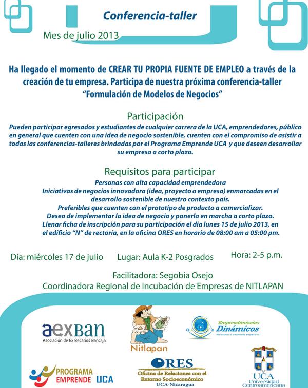 UCAEmprende's tweet photo. Cupos limitados, inscripciones abiertas en la oficina ORES, edificio N de rectoría UCA. http://t.co/nnmpXp4JAg