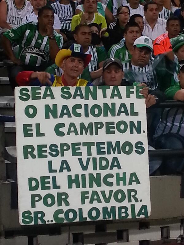Dimayor's tweet photo. #FinalLigaPostobón este es el mensaje de #FutbolEnPaz de esta final @nacionaloficial @IndSantaFeCO http://t.co/IBLPsBJ7dD
