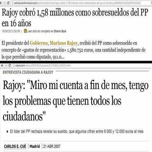 GeekIndignado's tweet image. Rajoy, ese q dijo q tenía problemas para llegar a fin de mes, cobró 1,56 millones en dinero negro. #QueSeVayaLaMafia