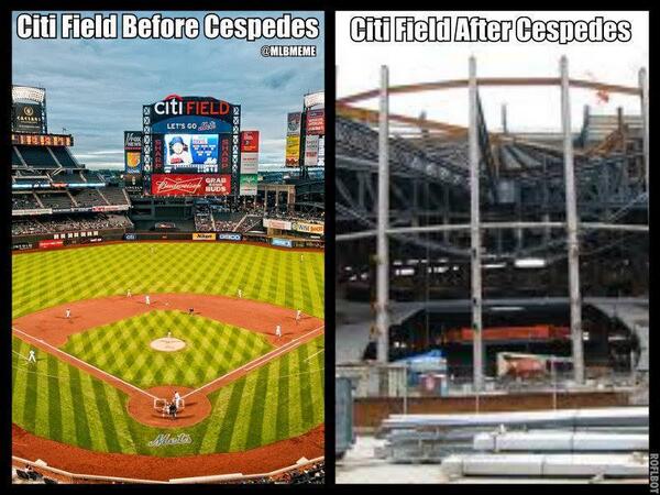 MLBMeme's tweet image. Yoenis Cespedes LITERALLY destroyed Citi Field! #HomeRunDerby