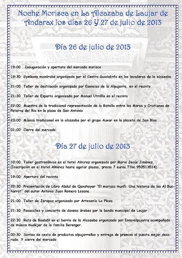 CADELaujar's tweet photo. Programa actividades de #NocheMorisca en #LaujarDeAndarax Dos magnificas noches para venir a La #Alpujarra http://t.co/fXvfJQTeb8