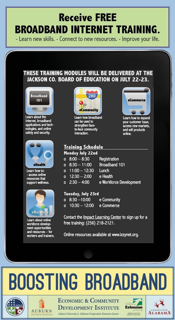 FREE BROADBAND INTERNET TRAINING!
Call to register 256.218.2121.