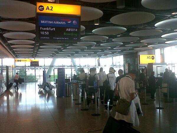 WestHam's tweet image. PIC: The Hammers begin boarding their flight to Frankfurt as the pre-season tour to Germany gets underway #COYI
