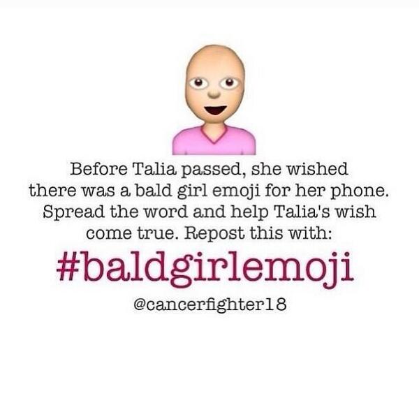 Soldiers4ever's tweet photo. RIP Talia..x EVERYONE REPOST TO SPREAD THE WORD!! #BaldGirlEmoji #emoji http://t.co/3WyyyMzQil