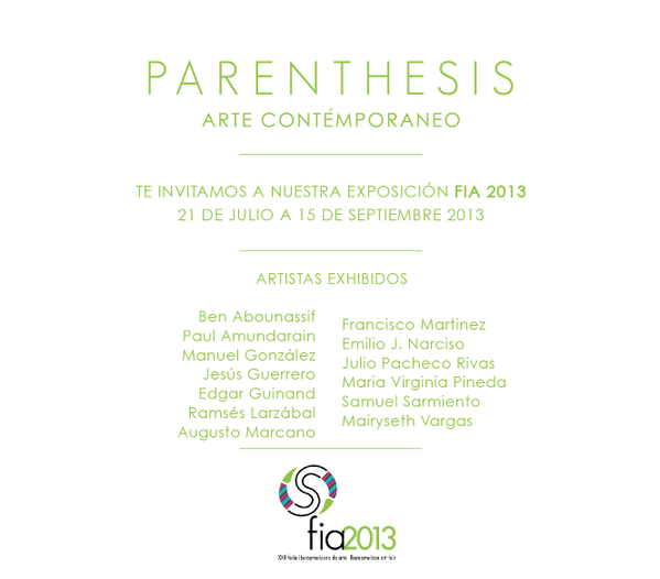 gparenthesis's tweet photo. Los Invitamos este Domingo 21 de Julio a la Inauguración de la Exposición Colectiva FIA 2013 Los Esperamos!! http://t.co/Wgr56z92xl
