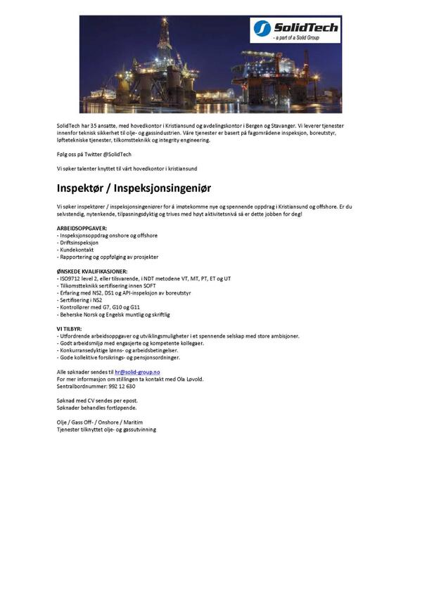 SolidTech's tweet image. #Kristiansund Er du selvstendig, nytenkende, tilpasningsdyktig og trives med høy aktivitet er dette jobben for deg!