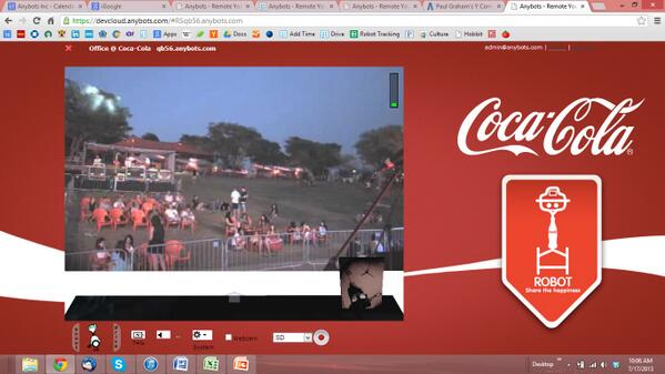 anybots's tweet photo. Our QB enjoying the #Summer sun on stage promoting @CocaCola's event at Israel's Ganey Huga water park! #robot http://t.co/GT909CiCrg