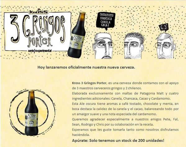 HeyDudes_'s tweet photo. Tarde de Pintas &amp; #DATOS/#NEWS. Ya le tienen puesto el ojo a la nueva #3GringosPorter.
@KrossAsbjorn@CerveceriaKross http://t.co/G0JjJgyt2h