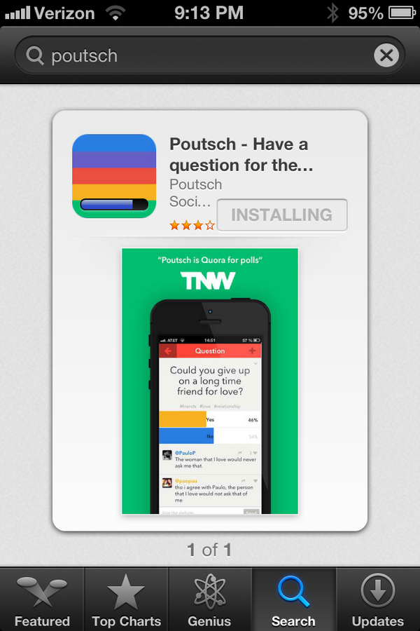 dhatfield's tweet photo. You'll love it! Secure to share first question! :) RT @RobSchnapp: Installing @Poutsch app. #mobilechat http://t.co/PPlTiTvGpQ