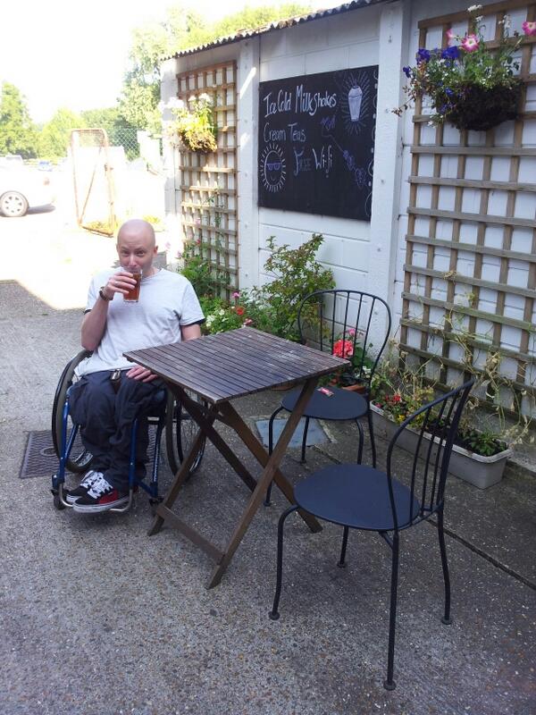 UckfieldLounge's tweet photo. One of our favourite customers, Ben, enjoying an al fresco iced tea and thinking up plans for world domination. :-) http://t.co/Nd1Lg5kWPU