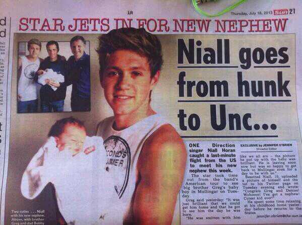 backstylesboys's tweet image. #DInfo Niall in today's Irish Sun newspaper!hello uncle niall!