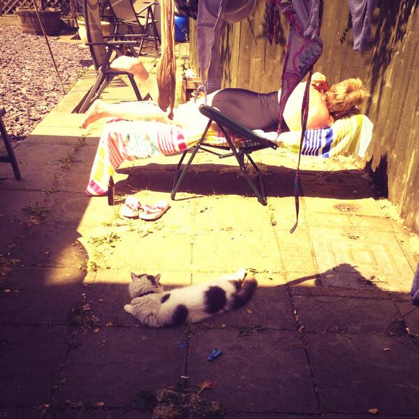LeanneOverton's tweet photo. Mum and cat catching the rays :p x http://t.co/ySvt9wSpSw