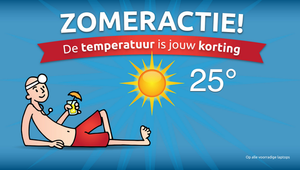 Laptop zomeractie! De temperatuur is uw korting in euro's op al onze voorradige laptops! #zomer