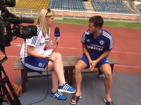 After training, there is a #ChelseaTV interview for <a href="/hazardeden10/">Eden Hazard</a>... #CFCTour