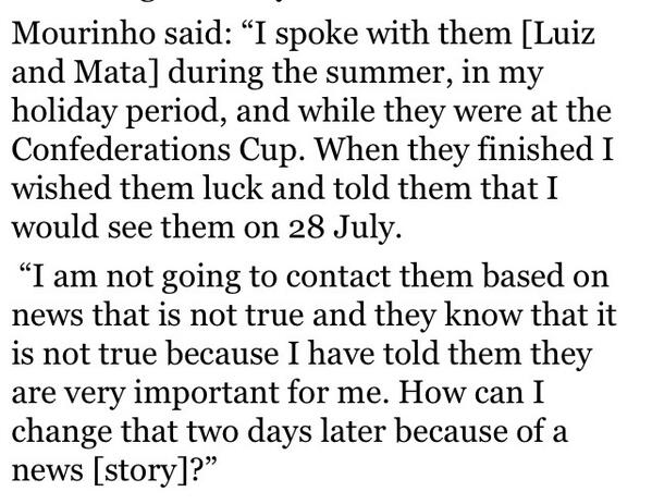 BlueChampion's tweet image. First proper explicit denial of the Mata/Luiz rumour from #cfc . Thanks Jose! This is what I've been asking for.