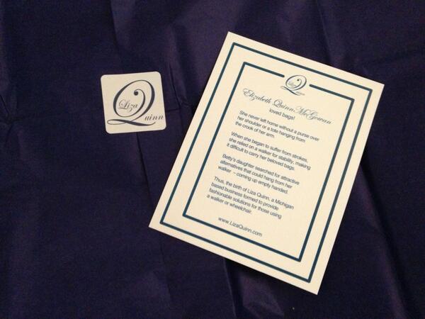 Each Liza Quinn bag is wrapped and packaged with <3 and comes with a card sharing the Liza Quinn story.