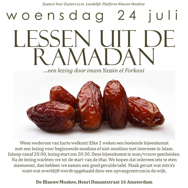 wo 24/7 20:00 | iftar + lezing 'Lessen uit de Ramadan' door <a href="/YElForkani/">Yassin ElForkani</a> | <a href="/BMoskee/">Blauwe Moskee</a>, HenriDunantstraat 16 A'dam
