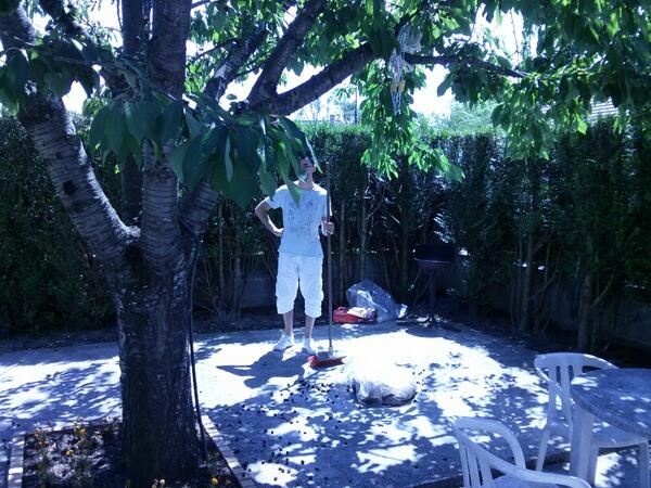 Byzbie's tweet photo. Petit barbeuc du samedi. Bruno le balais a la main, amazing ! http://t.co/DHidrLqf4t