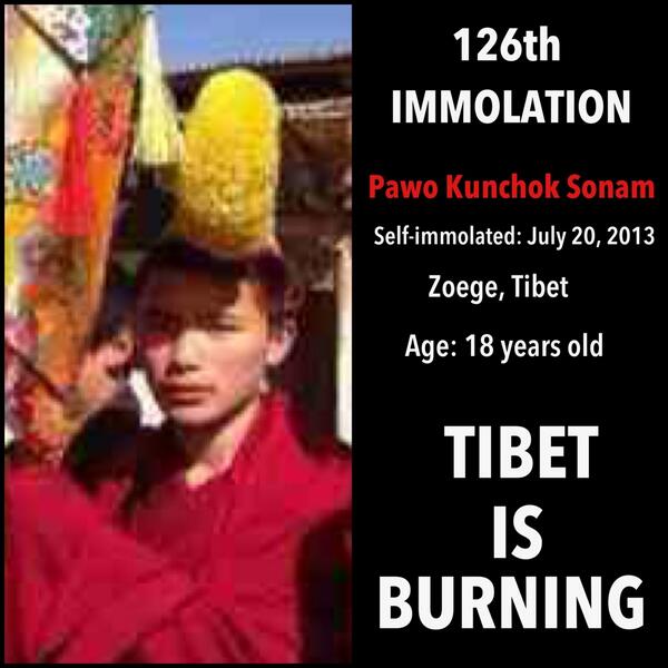 18yr old Tibetan self-immolates today in #Tibet. Total immolation count: 126