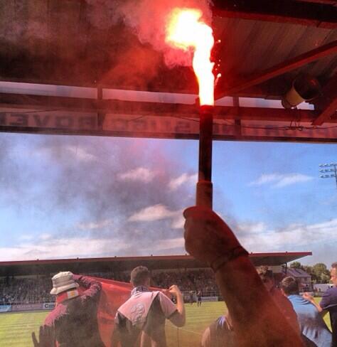theawayfans's tweet photo. RT this if you want to see plenty of pyro at the footy this season! #NoPyroNoParty pic courtesy of @peejayAV94 http://t.co/FeyC2okM40