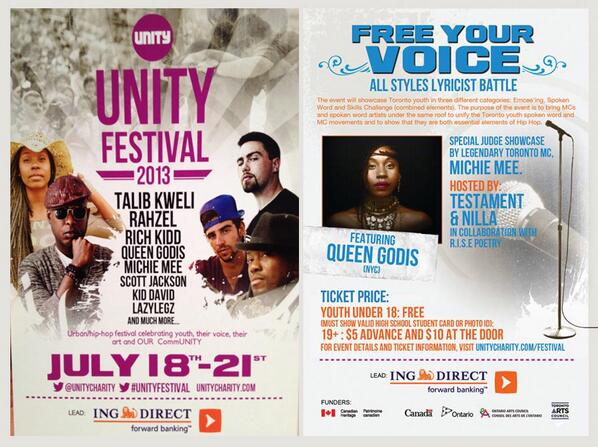 QueenGodIs's tweet photo. UNITY FESTIVAL TODAY!!!:
https://t.co/y6ZeF4TIj8
#TalibKweli #Rahzel #QueenGodIs #KidDavid #MicheeMee &amp; More ... http://t.co/HLmEhAvQZF