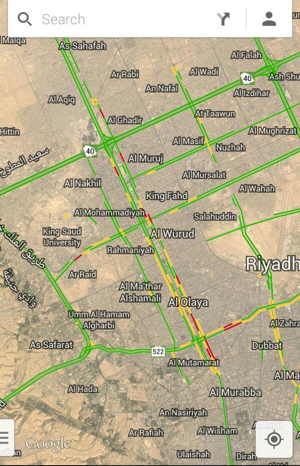 AzizKB's tweet photo. @Ruh_Rd خرائط قوقل تمكنك من معرفةالحركة المرورية بطريقة مبتكرة باستخدام البيانات الصادرة من جوالات السائقين و تحليلها http://t.co/0QxwCoqKL9