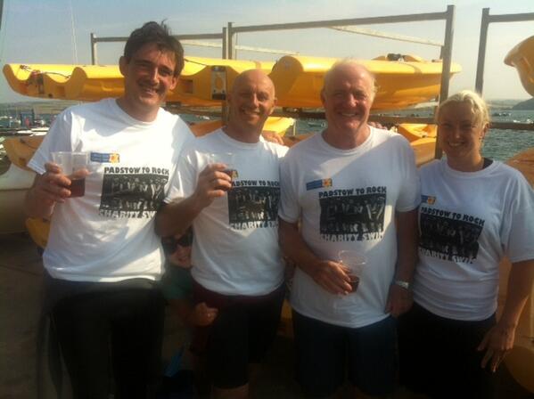 Padstow to Rock Swim. Choppy but lovely water. Steph Delorme, Dave Sharland  Me and  Siebe Richards The Seafood Team
