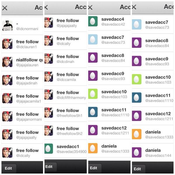 idcnormani's tweet photo. @DoniyaElisha @shideboss look! im gonna follow you from all this accounts please try to get me a zayn follow http://t.co/LaGFPr1Kj5
