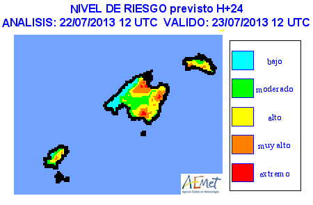 AEMET_Baleares's tweet image. Mapa de riesgo de incendio.