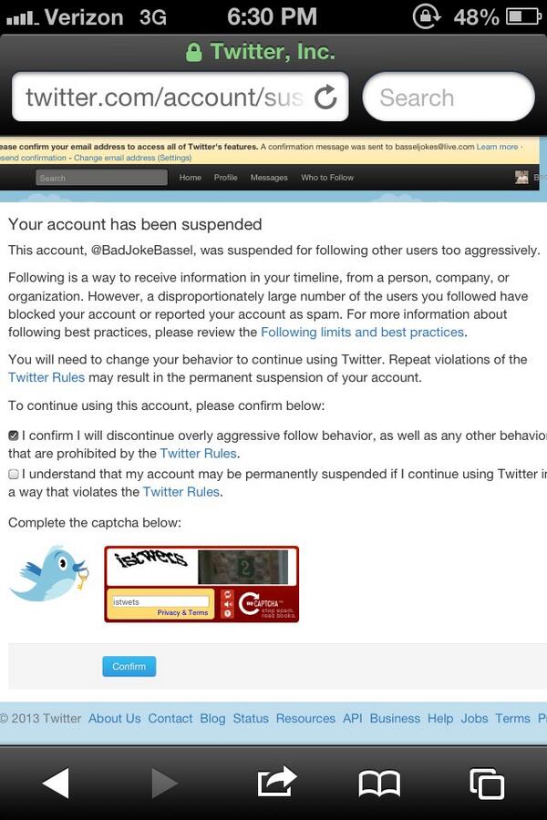 BadJokeBassel's tweet photo. Twitter can't stop @BadJokeBassel!!! #suspensionAPPEALED http://t.co/EteVuW4nGH