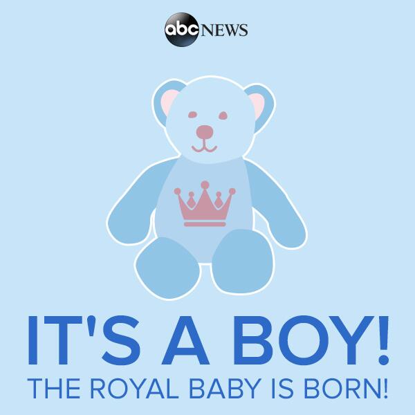 RT to spread the word, it's a boy! Kate Middleton has given birth to a prince! abcn.ws/12HJ1Sj