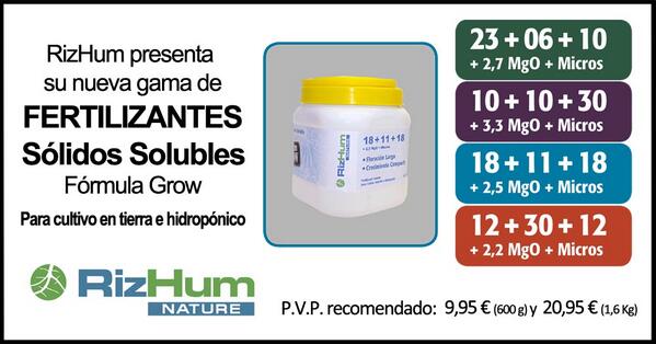 RizHum's tweet image. Nueva gama de Fertilizantes Sólidos Solubles RizHum Nature, y consigue unas plantas espléndidas durante todo el ciclo