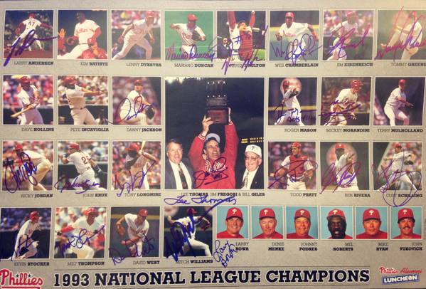 Phillies's tweet photo. If NEXT tweet gets 193+ RT 1 follower will win print signed by members of the '93 NL Champ Phils! Must RT next tweet. http://t.co/B8ARISnALj