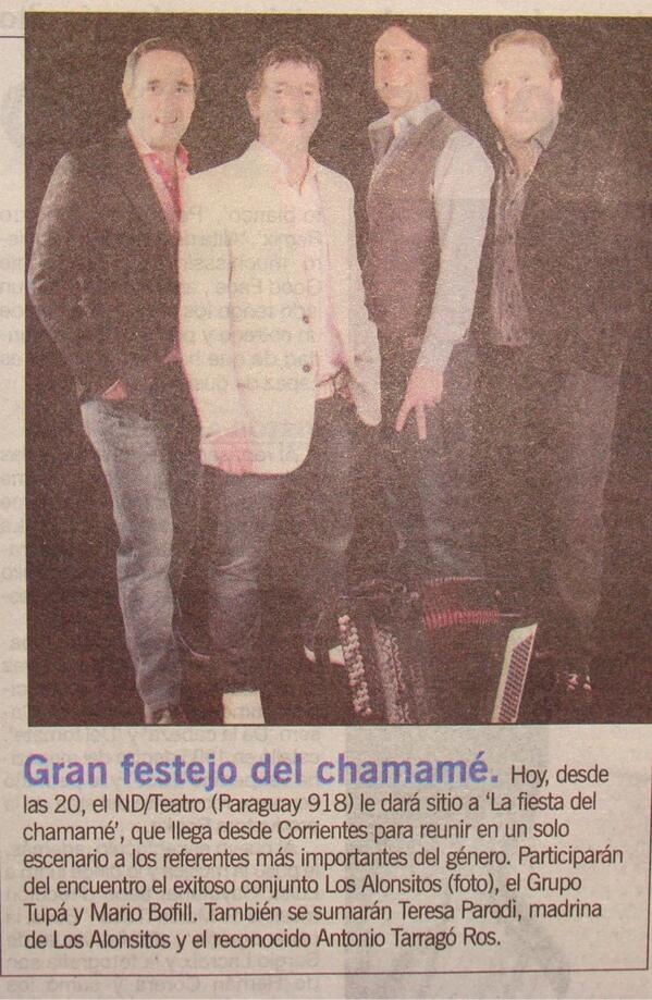 Hoy LA FIESTA DEL CHAMAME 20hs teatro ND paraguay 918 cc <a href="/losalonsitos_/">Los Alonsitos</a>