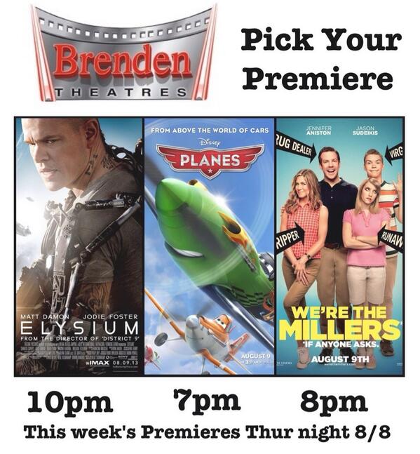 BrendenTheatres's tweet photo. This weeks Premieres Thurs night 8/8 @BrendenMod18 Downtown #Modesto #Elysium #DisneyPlanes #WereTheMillers http://t.co/cUDDk68dgM