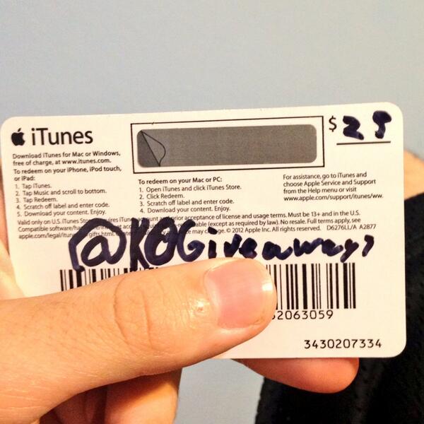 KOGiveaways's tweet photo. $25 iTunes gift card!! 40 RT!! Will get better stuff soon!! Must follow @KOGiveaways2!!@rh8328!! @BriceTooNice!! http://t.co/qHsUUX0929
