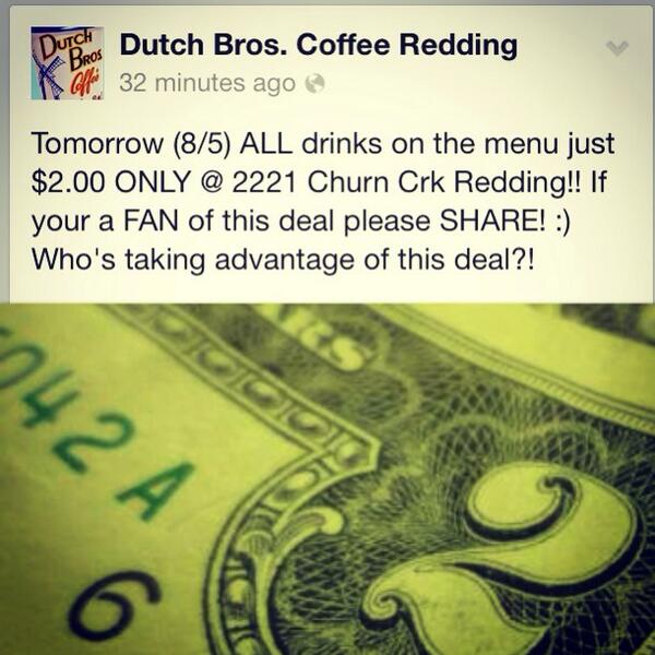 reddingdutch's tweet photo. Re-tweet!!!! #dutchbros #shredding #dutchdeals http://t.co/yjXNfbeaf7