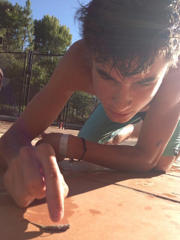 connorfranta's tweet image. kian found a lizard in the pool &amp;amp; is currently giving it CPR lol