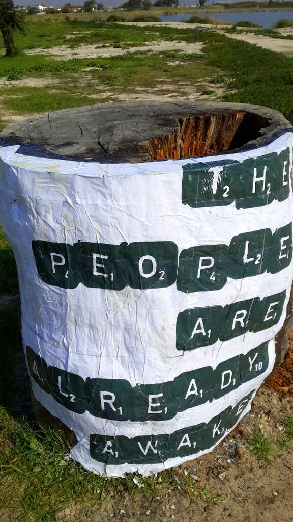 artistsonafrica's tweet photo. The people are already awake #capetown #princessvlei #wheatpaste #stuckonquotes http://t.co/bYDblyKZoS
