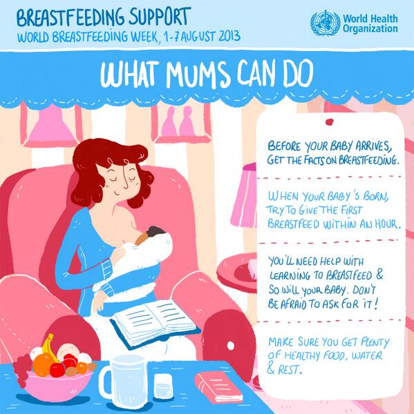 cwsindonesia's tweet photo. Yg ibu bisa lakukan? Belajar ttg menyusui, makan makanan bergizi, minum air &amp; istrirahat yg cukup #Breastfeeding @WHO http://t.co/yZwFhC8DJ5