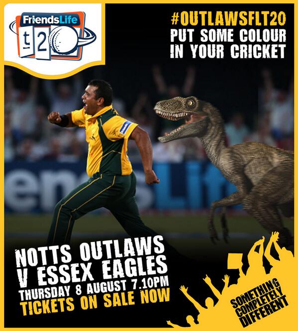 TrentBridge's tweet image. Samit Patel gets chased by a dinosaur #OutlawsFLt20