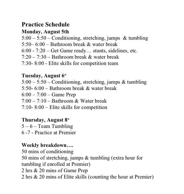 GRCVarsityCheer's tweet photo. Practice tonight from 5-8... Here's this weeks schedule, look it over and come ready to work!!! http://t.co/XjFTz1aOxF