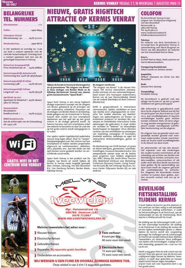 Spacerush's tweet photo. Nog een week en dan start @Spacerush Venray! Vandaag verscheen de vooraankondiging in de kermiskrant @PeelenMaas1880 http://t.co/2XIiLEcAmJ