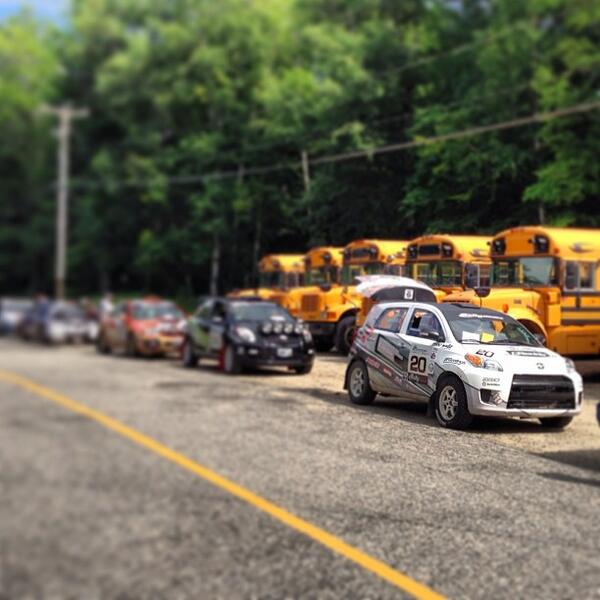 RallyxD's tweet photo. Lined up for tech inspection. The New England Forest Rally starts tomorrow #Scion #ScionRacing #RallyAmerica http://t.co/mB8Ff1cCNE