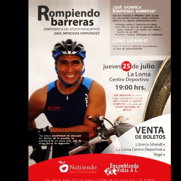 Conferencia de Saúl Mendoza hoy en <a href="/lalomacd/">La Loma CD</a> Atleta Paralimpico 6 medallas en Juegos  ... m.tmi.me/139IEM