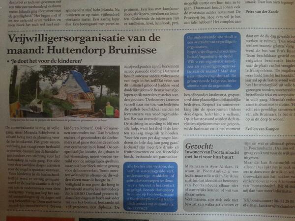 Mooi stuk in de <a href="/Inwonerskrant/">Inwonerskrant</a>  nu maar hopen dat het ook sponsors gaat opleveren. Dank je wel redactie voor de award