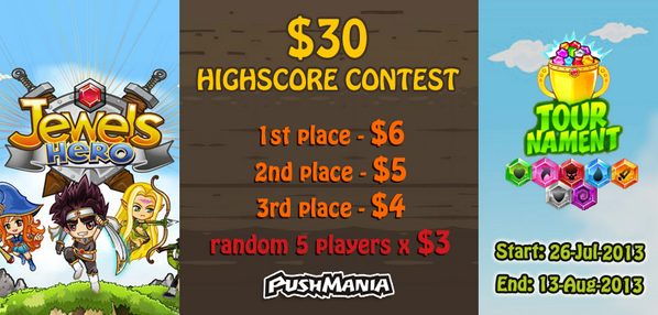 PushMania's tweet image. Play JEWELS HERO game from #boomware and #win #money $30 in #contest from #PushMania: on.fb.me/YFa3vZ